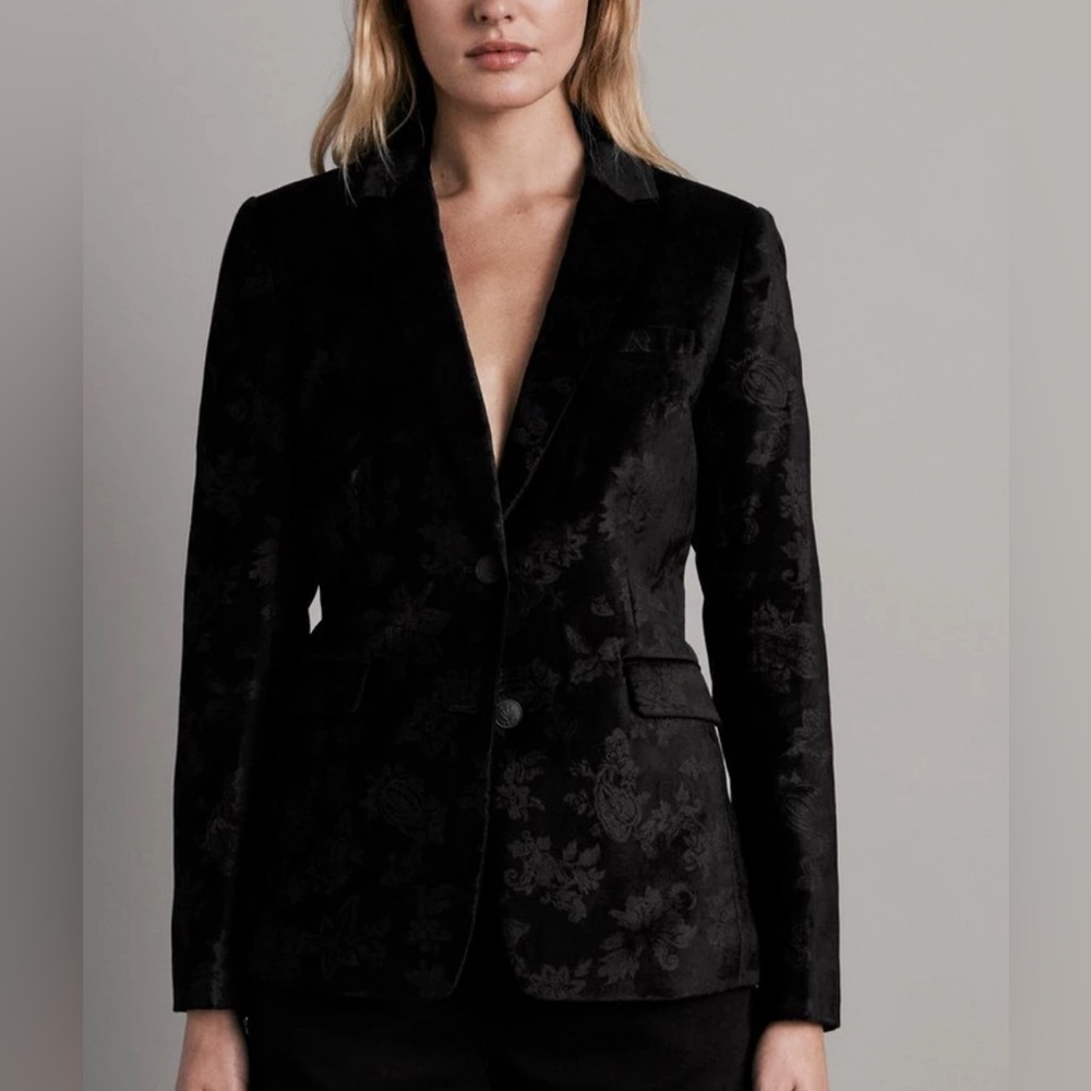 Rag & Bone Razor Black Velvet Blazer with Notched Lapels